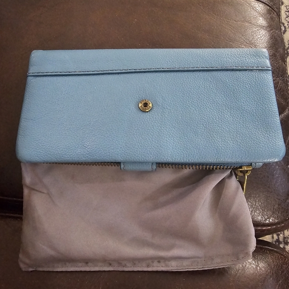 Fossil Lainie Blue Leather Clutch Wallet EUC - Picture 12 of 13